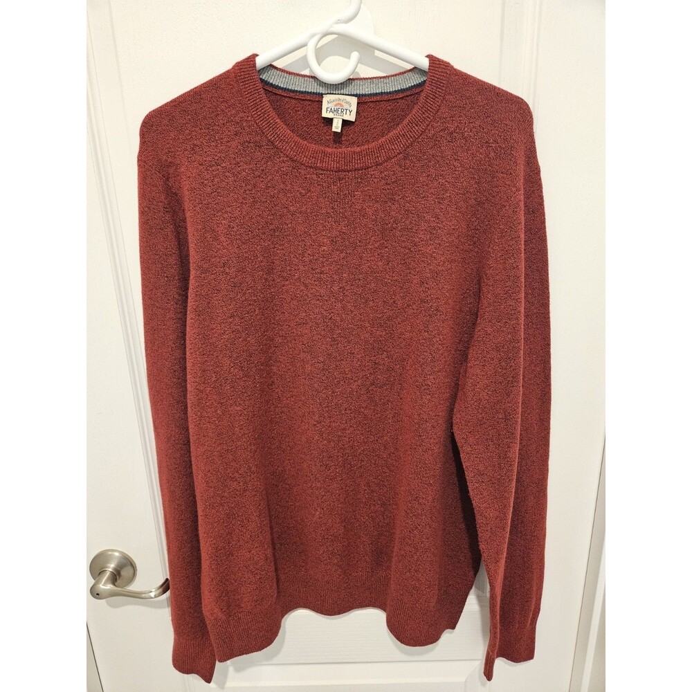 Faherty Men’s Large Organic Cotton Blend Crewneck Sweater Rust Heather